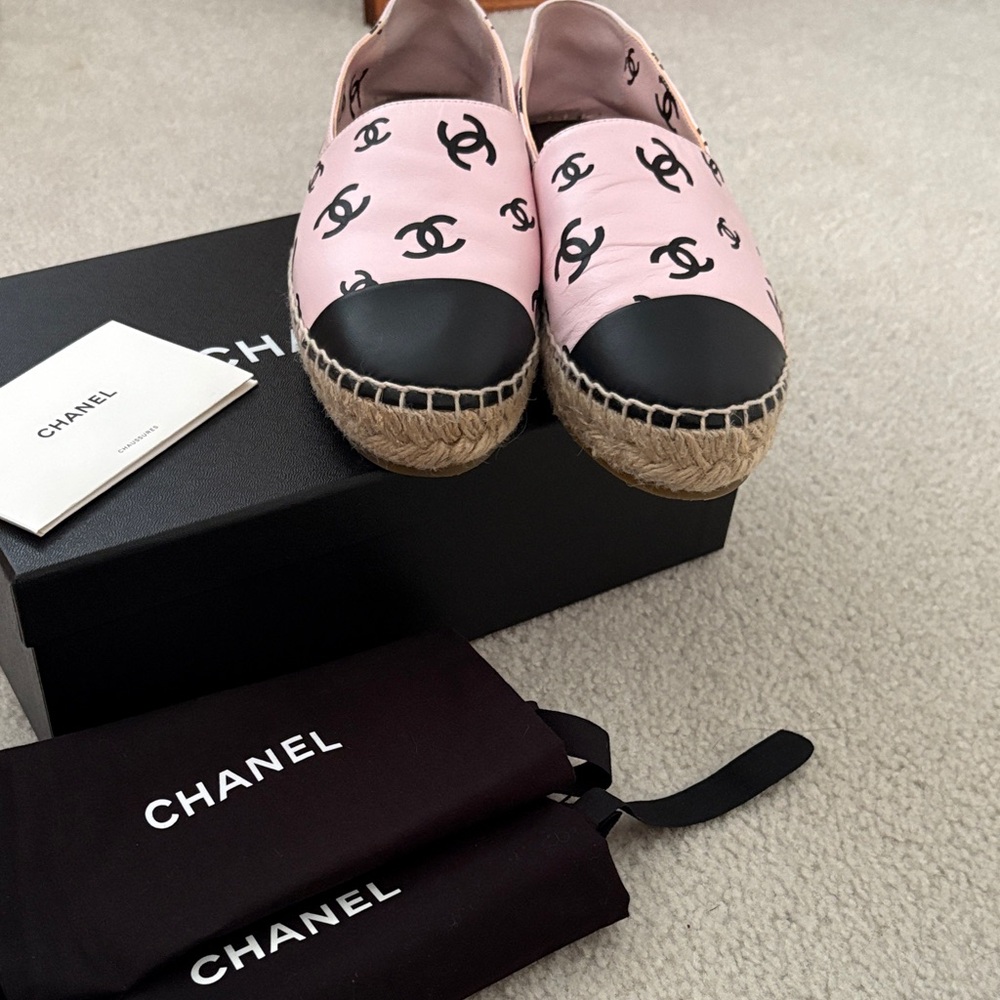 CHANEL Pink and Black Espadrilles